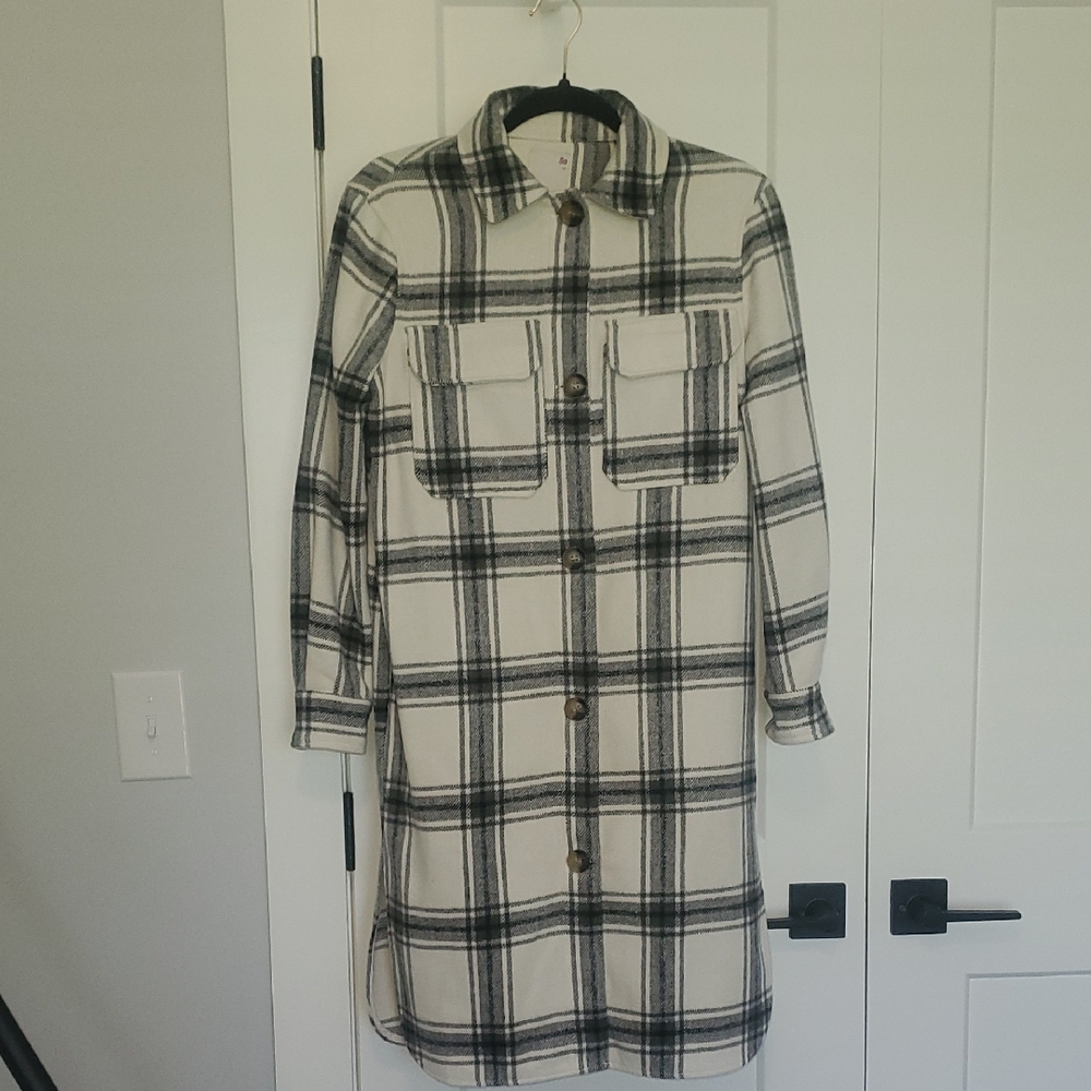 SO Black and White Checkered Shirt Jacket